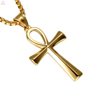 Edelstahl Gold Kreuz Ankh Anhänger Halskette